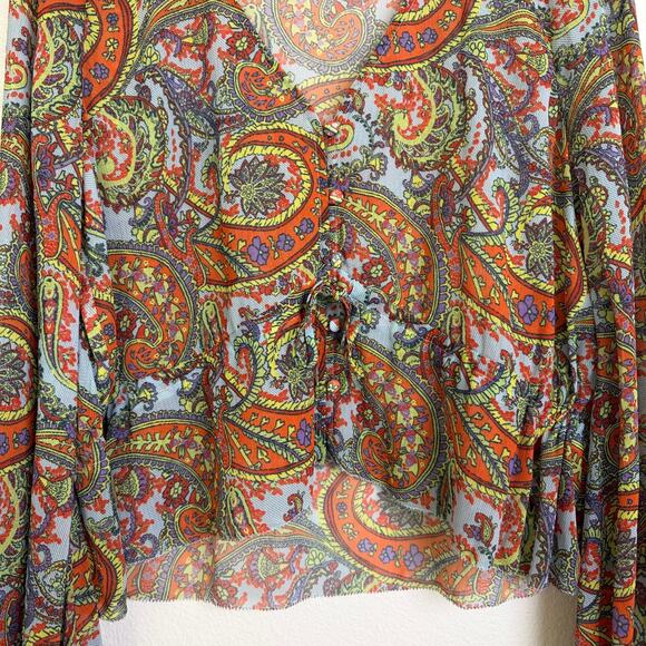 L'Agence Pixie Bohemian Blouse Womens Small Paisley Long Sleeve Boho Cinch Tie - Picture 4 of 11